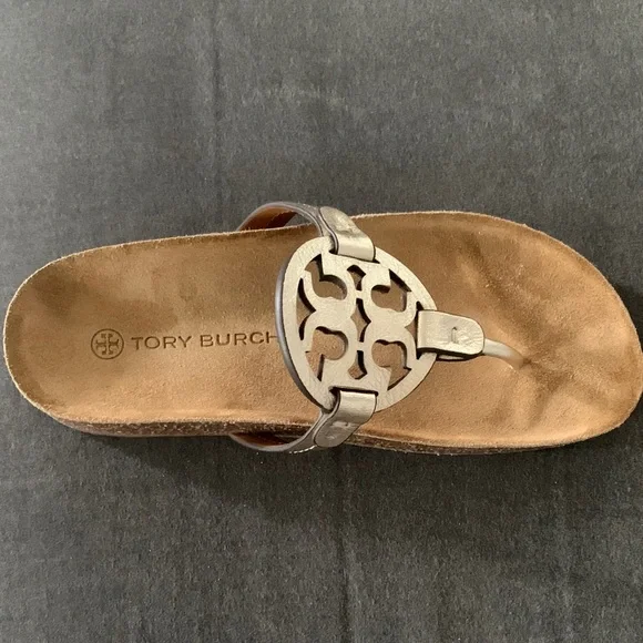Tory Burch Miller Cloud sandals with Mettalic Gold and Tan. - Picture 6 of 12